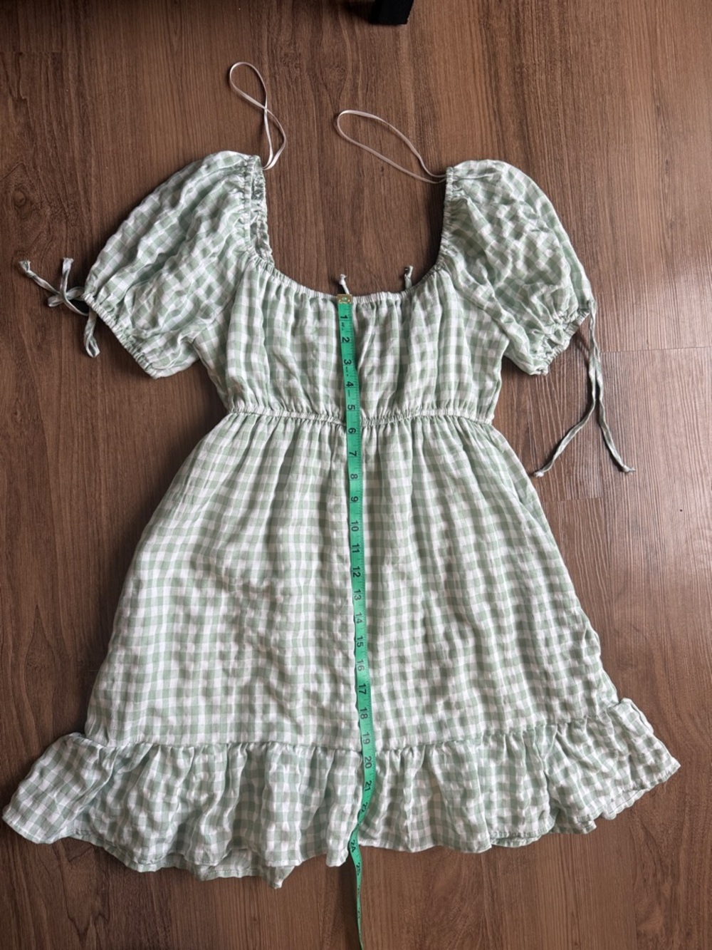 Green Gingham Flounce Hem Dress - Picture 5 of 5